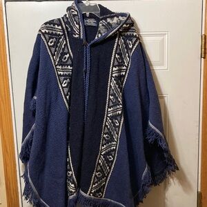Vintage Sisandina Hooded Poncho with Fringe